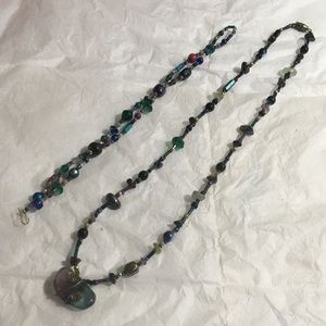 SOLD!-Handmade multicolored choker necklace with gemstone pendant and bracelet